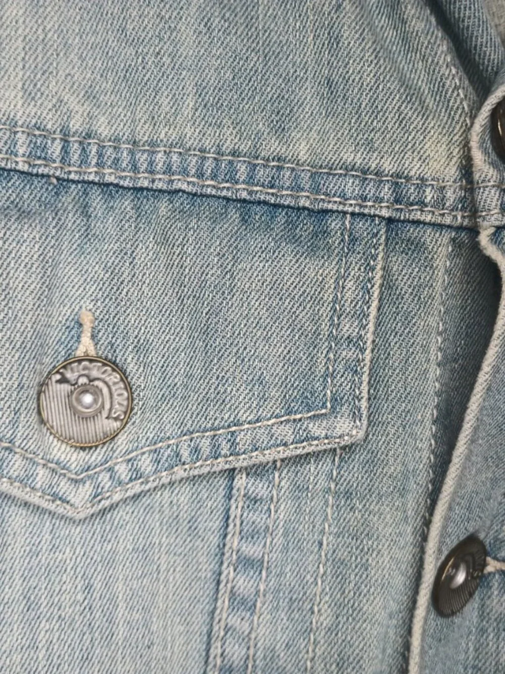 Sleeveless Denim Vest Detachable Hood Stone Wash Blue & Gray Size M Grunge - Picture 13 of 16